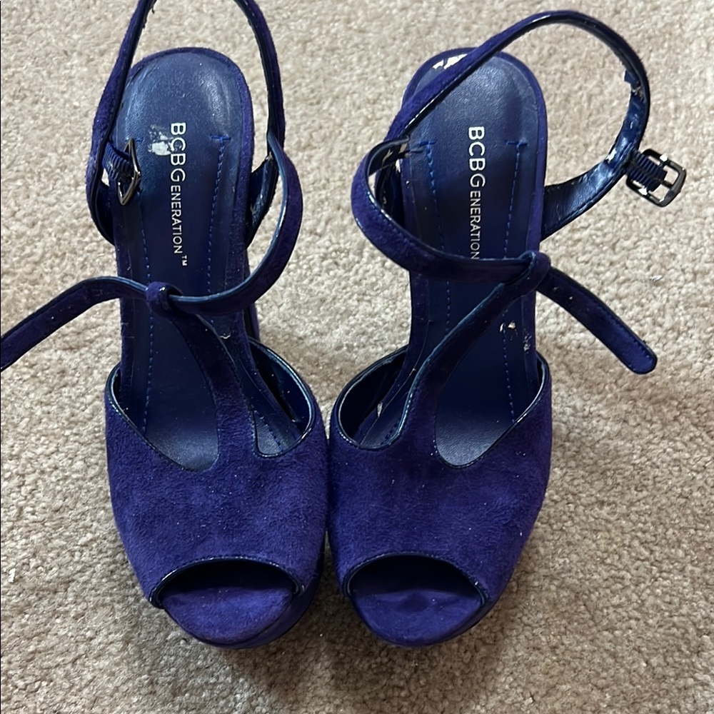 BCBGeneration Blue suede/purple Peep-Toe Heels with Ankle Straps
